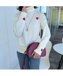 copine | ハート柄タートルニット(ホワイト)(ニット/セーター)