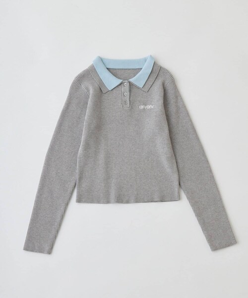 OLIVE des OLIVE(オリーブデオリーブ)の「2枚衿ポロシャツ(ニット/セーター・レディース・オフホワイト/ネイビー/マルチ/トップグレー・FREE)」の2枚目の写真