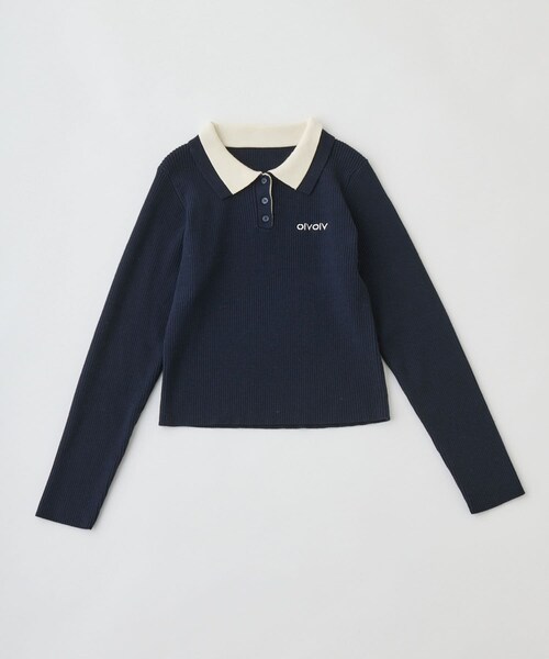 OLIVE des OLIVE(オリーブデオリーブ)の「2枚衿ポロシャツ(ニット/セーター・レディース・オフホワイト/ネイビー/マルチ/トップグレー・FREE)」の3枚目の写真