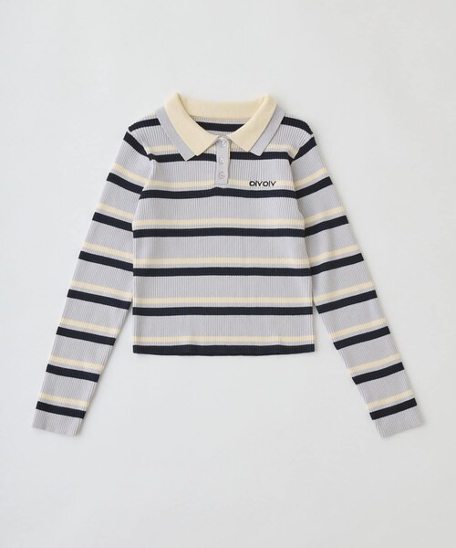 OLIVE des OLIVE(オリーブデオリーブ)の「2枚衿ポロシャツ(ニット/セーター・レディース・オフホワイト/ネイビー/マルチ/トップグレー・FREE)」の4枚目の写真