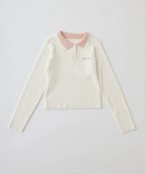 OLIVE des OLIVE(オリーブデオリーブ)の「2枚衿ポロシャツ(ニット/セーター・レディース・オフホワイト/ネイビー/マルチ/トップグレー・FREE)」の1枚目の写真
