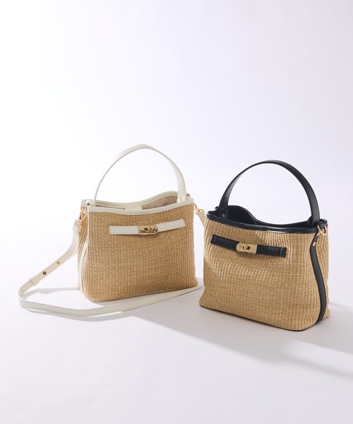 un dix cors(アンディコール)の「ひねり金具レザーハンドルカゴバッグ(かごバッグ・レディース・ブラック/ホワイト・F)」の1枚目の写真