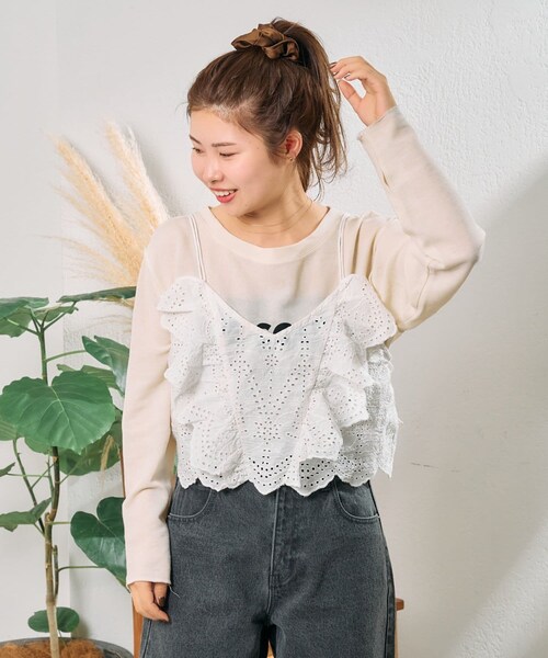 CIAOPANIC TYPY(チャオパニックティピー)の「【From India】カットレースフリルキャミ(タンクトップ・レディース・ホワイト/ベージュ・ONE)」の1枚目の写真