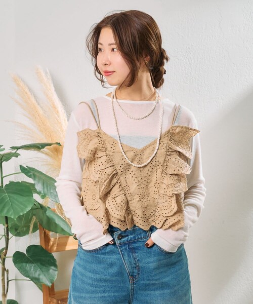 CIAOPANIC TYPY(チャオパニックティピー)の「【From India】カットレースフリルキャミ(タンクトップ・レディース・ホワイト/ベージュ・ONE)」の2枚目の写真