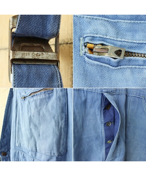 --（--）の「70s 80s フランス コットン ツイル ワーク オーバーオール W39相当 ネイビー ブルー ペインター ユーロ ヨーロッパ古着（サロペット/オーバーオール・レディース・ブルー・W39）」の2枚目の写真