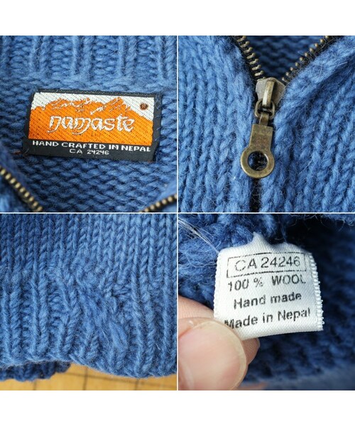 --(--)の「ネパール製 namaste ハンドメイド ウールニット ハーフジップ セーター ブルー メンズXL相当 古着(ニット/セーター・レディース・ブルー・XL)」の2枚目の写真