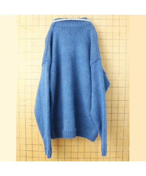 --(--)の「ネパール製 namaste ハンドメイド ウールニット ハーフジップ セーター ブルー メンズXL相当 古着(ニット/セーター・レディース・ブルー・XL)」の4枚目の写真