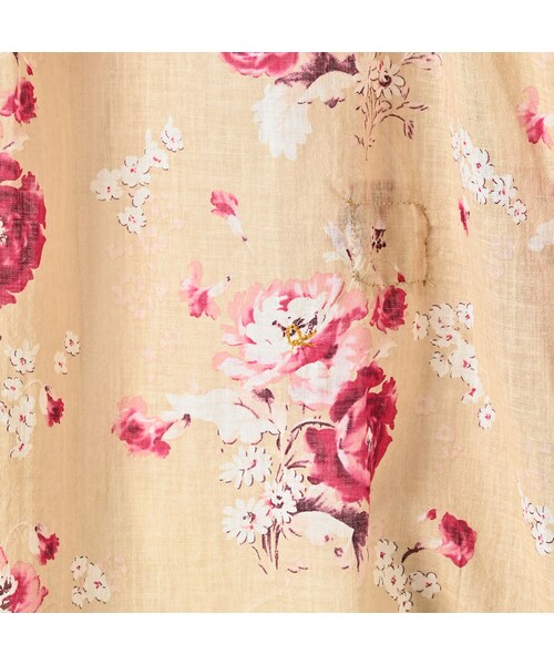 ガーゼローズプリントのギャザーチュニックブラウス