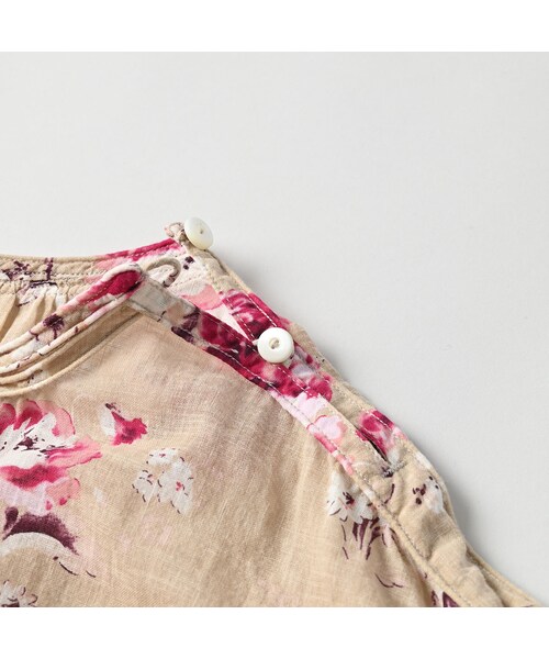 ガーゼローズプリントのギャザーチュニックブラウス