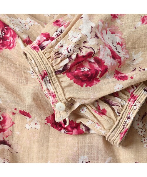 ガーゼローズプリントのギャザーチュニックブラウス ガーゼローズプリントのギャザーチュニックブラウス ガーゼローズ