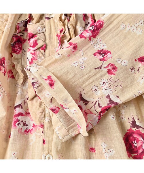 45r ロングワンピース　ローズガーゼプリント　フリーサイズ 45r ロングワンピース ローズガーゼプリント フリーサイズ ワンピース