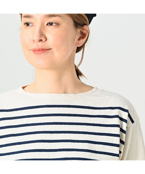 極美品 45R バスク 縞 908 Tシャツ 1 ホワイト × ピンク ボーダー 45Rバスクの908シャツ（サイズ1～2）: WOMEN｜45R