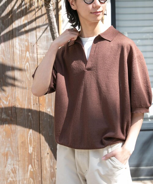 URBAN RESEARCH DOORS(アーバンリサーチドアーズ)の「FORK&SPOON リネンブレンドスキッパーニット(ニット/セーター・メンズ・LIGHTBLUE/BROWN/BLACK・4/5)」の15枚目の写真