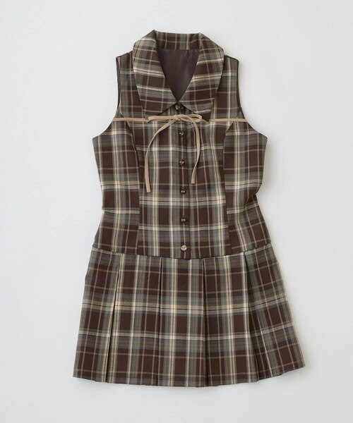 OLIVE des OLIVE（オリーブデオリーブ）の「【インフルエンサー企画】YUI企画　ノースリーブシャツミニワンピース（シャツワンピース・レディース・チャコールグレー/ブラウン・FREE）」の2枚目の写真