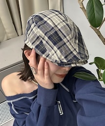 チェック柄ハンチング帽子
