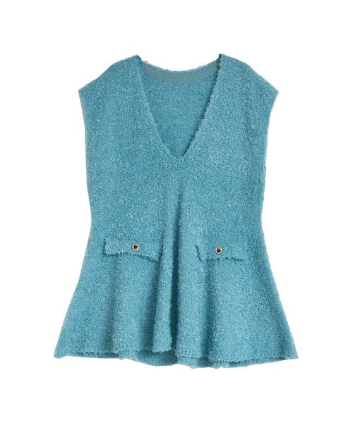 【新品未使用】M7daysリボンヤーンニットトップス ベスト Re:EDIT（リエディ）の「リボンヤーンVネックペプラムニット