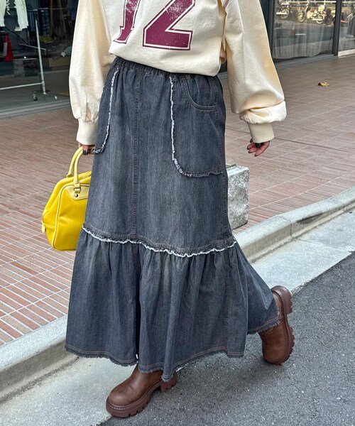 CIAOPANIC（チャオパニック）の「フリンジデニムティアードスカート（デニムスカート・レディース・ブルー/ブラック・ONE）」の2枚目の写真