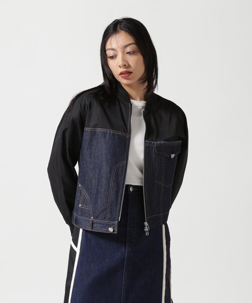 B'2nd（ビーセカンド）の「AULA AILA（アウラ アイラ）別注デニムコンビネーションブルゾン（ジャケット/アウター・インディゴ・0）」の2枚目の写真