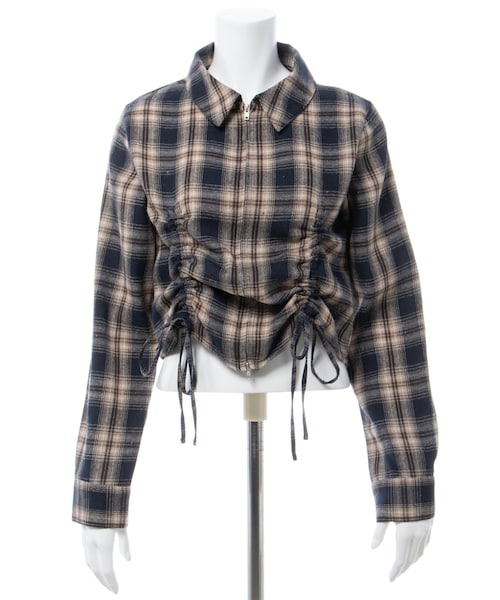 INGNI（イング）の「【春の新作】フロントジップチェック柄ドロストギャザークロップドシャツ（トップス・レディース・ｵﾌｸﾛ/ﾁｪｯｸ/ｵﾌﾌﾞﾙｰ/ﾁｪｯｸ/ｺﾝ/ﾁｪｯｸ・M）」の7枚目の写真
