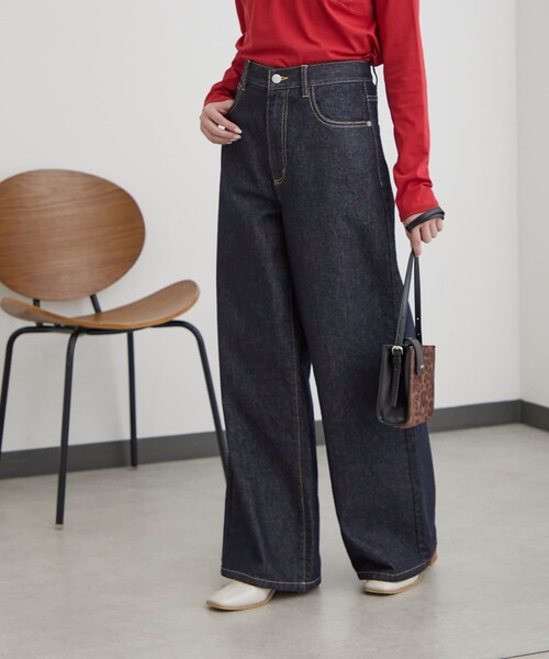 【新品未使用】mystic mline ストレートフレアデニム　サイズ2 mline]ストレートフレアデニム（デニムパンツ）｜mline