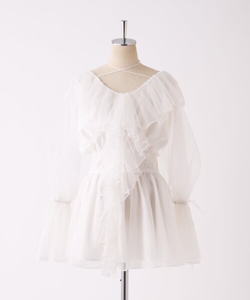 one after another NICE CLAUP（ワンアフターアナザーナイスクラップ）の「【tullecollection】フリルチュールチュニック（その他トップス・レディース・ベージュ/ブラウン/オフホワイト・FREE）」の2枚目の写真