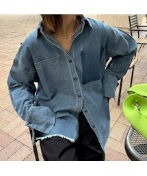 copine | ビッグカフスデザインルーズデニムシャツ(ブルー)(シャツ/ブラウス)