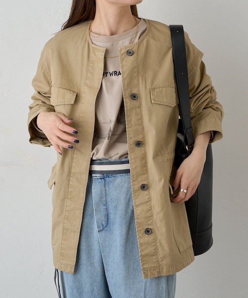 ノーカラーミリタリーブルゾン ピュアルセシン ノーカラーミリタリー