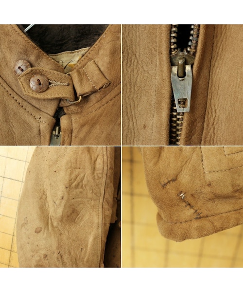 --（--）の「60s USA Kurland スウェード レザー ジャケット メンズM相当 ベージュ ボアライナー アメリカ古着（ブルゾン・レディース・ベージュ・M）」の2枚目の写真