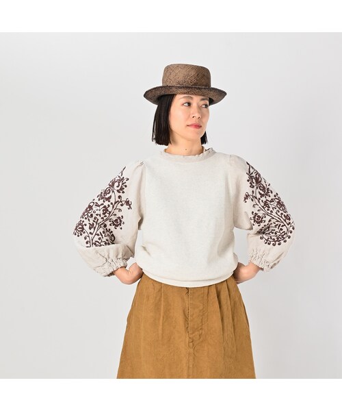 45R45rpm 裏毛deフラワー刺繍のパフ スウェット 裏毛deフラワー刺繍のパフスウェット（トップ）