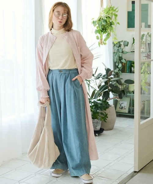 Crisp（クリスプ）の「ワンポイントストライプワンピース[c2R3640]（シャツワンピース・レディース・ベージュ/ブラック/ブルー/ピンク・FREE）」の4枚目の写真