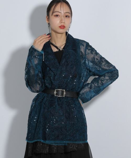 HARE flowerレースジャケット ブルー HARE（ハレ）の「flowerレースジャケット（）」 - WEAR