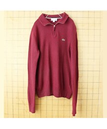 FRENCH LACOSTE | フレンチ ラコステ LACOSTE ハーフジップ ウール ニット セーター ワインレッド メンズM ヨーロッパ古着(ニット/セーター)