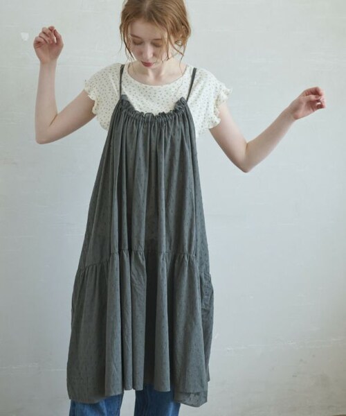 Crisp（クリスプ）の「ドビーティアードミニキャミワンピース[c2R3643]（ワンピース・レディース・ホワイト/イエロー/レッド/チャコールグレー・FREE）」の3枚目の写真