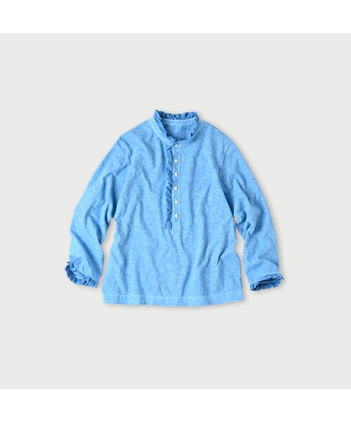 【美品】  45r / フォーティファイブアール | 天竺の四角ヘンリーネックTシャツ | 3 | インディゴ | レディース 45R（フォーティファイブアール）の「天竺の四角ヘンリーネックTシャツ