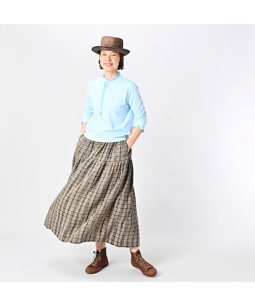 【美品】  45r / フォーティファイブアール | 天竺の四角ヘンリーネックTシャツ | 3 | インディゴ | レディース 45R（フォーティファイブアール）の「度詰天竺の908ヨックネックT