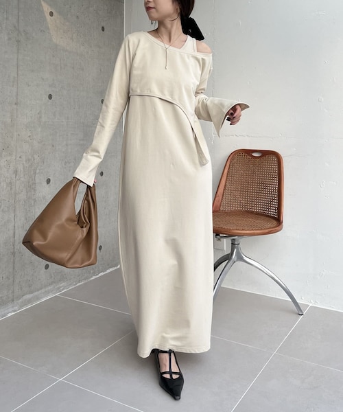 【低身長サイズあり】ライトスウェットアシメレイヤードワンピース
