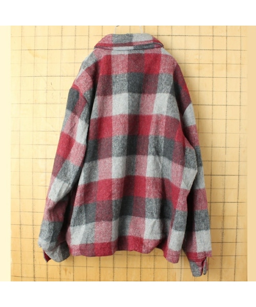 --（--）の「70s 80s USA Sears ウール チェック CPO ジャケット メンズXL レッド グレー アウトドア アメリカ古着（その他アウター・レディース・レッド・XL）」の4枚目の写真