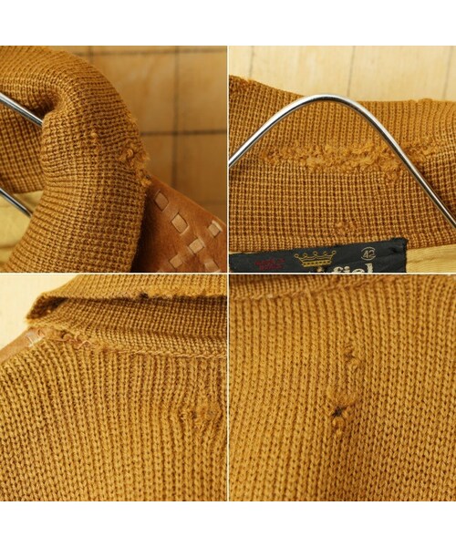 --（--）の「60s 70s EURO cortefiel スウェードレザー ウールニット カーディガン ライトブラウン メンズML相当 ヨーロッパ古着（カーディガン/ボレロ・レディース・ブラウン・L）」の3枚目の写真