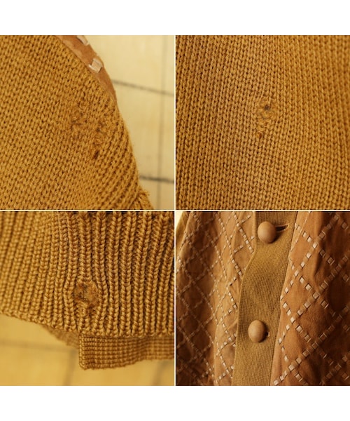 --（--）の「60s 70s EURO cortefiel スウェードレザー ウールニット カーディガン ライトブラウン メンズML相当 ヨーロッパ古着（カーディガン/ボレロ・レディース・ブラウン・L）」の4枚目の写真