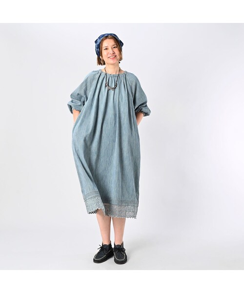 45プチデニム×レースのタックドレス（加工）