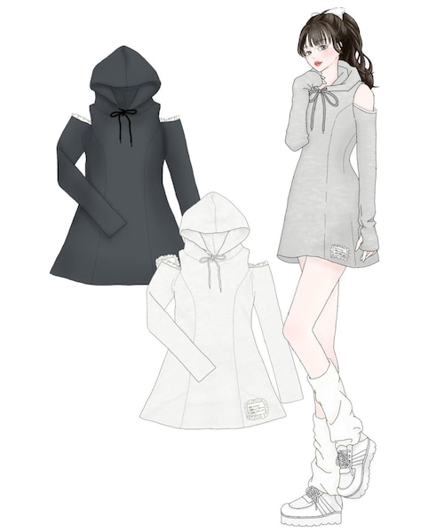 OLIVE des OLIVE（オリーブデオリーブ）の「YUI　パーカーワンピ（ワンピース/ドレス・レディース・ブラック/トップグレー/オートミール・FREE）」の2枚目の写真