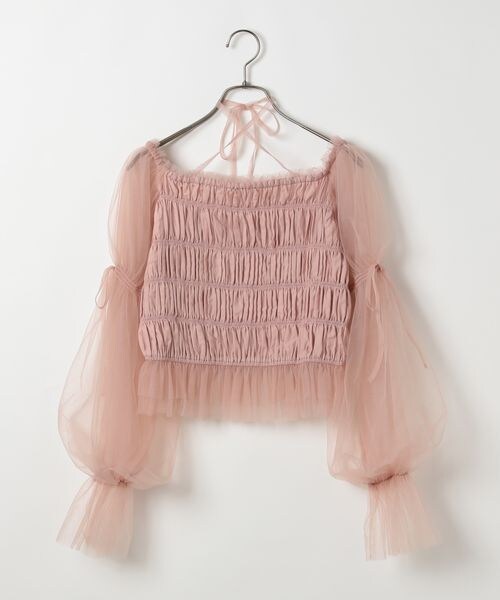 piumシャーリングチュールフリルブラウス　ピンク F i.n.t｜小花柄シアーシャーリングブラウス | Rakuten Fashion