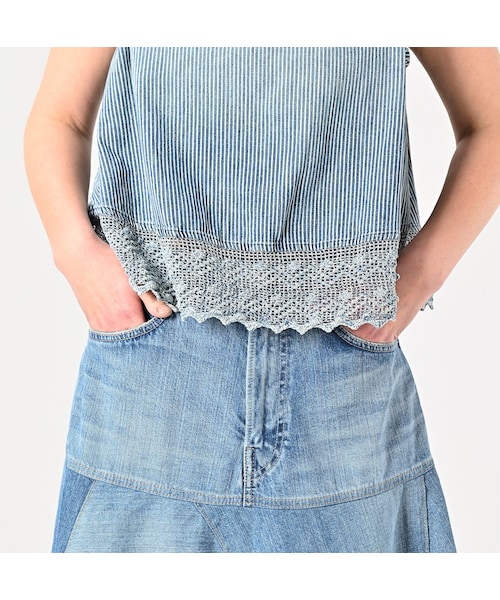 ライ麦デニムのシャルロットパッチワークスカート（淡） 45R（フォーティファイブアール）の「ライ麦デニムの