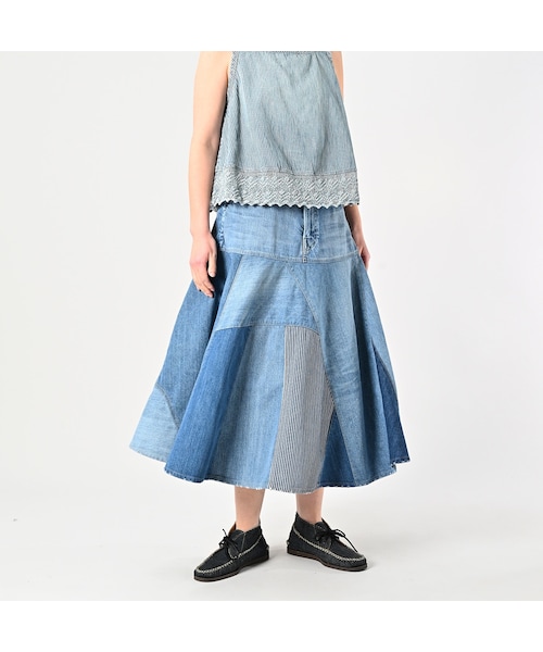 ライ麦デニムのシャルロットパッチワークスカート（淡） 45R（フォーティファイブアール）の「ライ麦デニムの