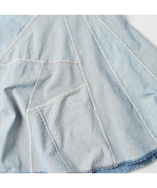 ライ麦デニムのシャルロットパッチワークスカート（淡） 45R（フォーティファイブアール）の「ライ麦デニムの