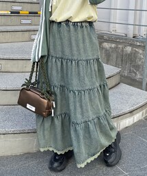 裾レースオーバーダイデニムディアードスカート
