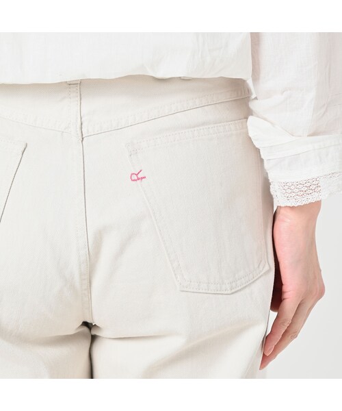 45R おこめホワイトのコバチ比女 バギーデニム パンツ Lサイズ フレア 白 45R（フォーティファイブアール）の「ライ麦デニムのバチ比女
