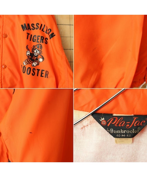--（--）の「70s 80s USA製 Pla-Jac MASSILLON TIGERS ナイロン コーチ ジャケット メンズM オレンジ ライナー付き アメリカ古着（ナイロンジャケット・レディース・オレンジ・M）」の2枚目の写真