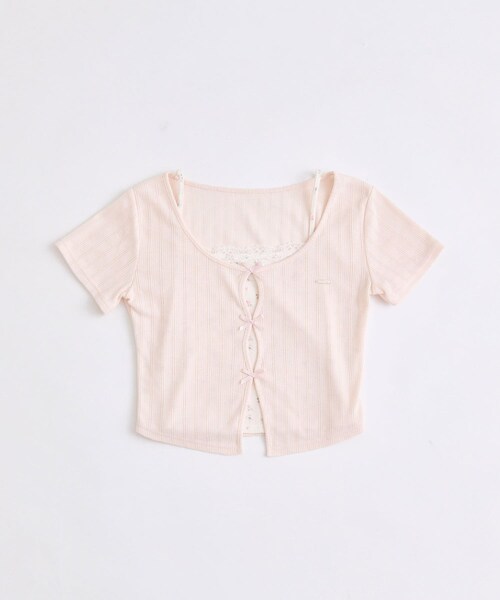 OLIVE des OLIVE(オリーブデオリーブ)の「映えリボンTee(Tシャツ/カットソー・レディース・ネイビー/レッド/ピンク/オフホワイト/ブラック・FREE)」の4枚目の写真