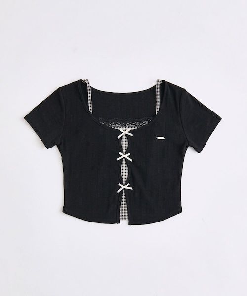 OLIVE des OLIVE(オリーブデオリーブ)の「映えリボンTee(Tシャツ/カットソー・レディース・ネイビー/レッド/ピンク/オフホワイト/ブラック・FREE)」の3枚目の写真